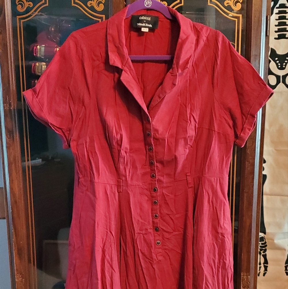 Modcloth x Collectif Burgundy Cherished Era Shirt Dress / Collectif Caterina